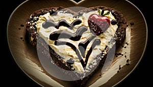 Heart cake for St. Valentine's Day, Mother's Day, or Birthday, decorated on a wooden table. Generative AI
