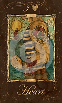 Heart. Card of Old Marine Lenormand Oracle deck.