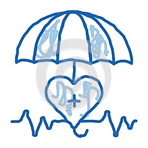 heart cardio and umbrella doodle icon hand drawn illustration