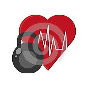 Heart cardiogram and kettlebell icon