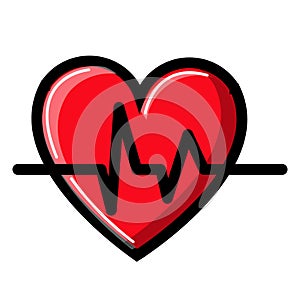 Heart with a cardiogram and pulse, icon on a white background. Vector illustration