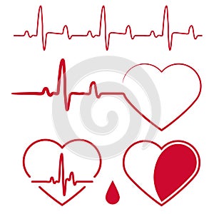 Heart cardiogram waves,Heartbeat Graph Red sign, One line