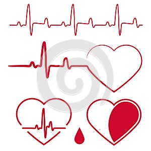Heart cardiogram waves,Heartbeat Graph Red sign, One line photo