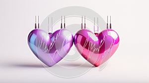 Heart with cardiogram on a white background.Two hearts beating in unison. 3d rendering. Generative AI