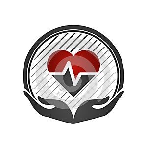 Heart care concept. Cardio vascular. Hands holding a red heart. Flat Medical Icon. Vector illustration.