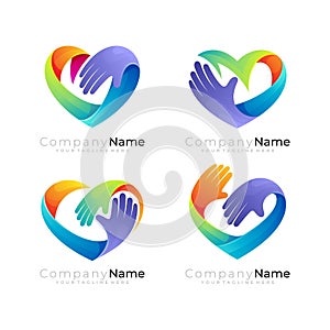 Heart care design social, set love care icon, hand logos