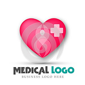 Heart care medical cross logo on white background