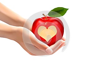 A heart carved into an apple.