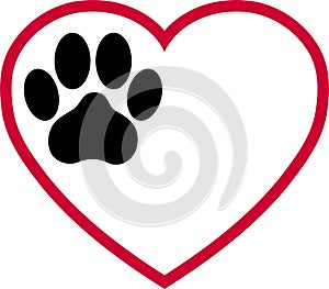 Heart and cats paw, cats and paw logo, cats love logo