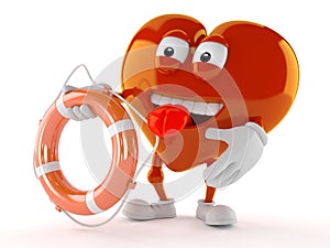 Heart character holding life buoy
