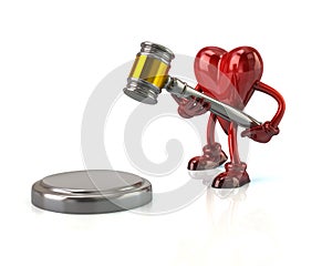 Heart character with a judges gavel