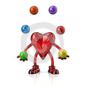 Heart character juggles with balls photo