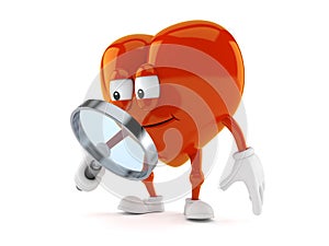 Heart character looking through magnifying glass