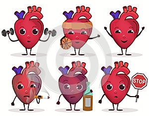 Heart Character Set, Healthcare concept, cardiac disease. Vector