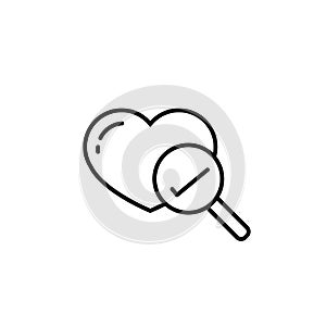 heart check with magnifying glass thin icon isolated on white background