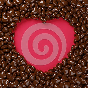 Heart chocolate candy 3D rendering brown color  Love valentine's Day concept design pattern background  copy space