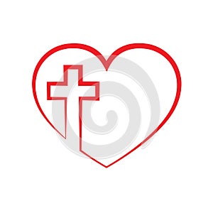 Heart with Christian cross inside. Vector illustration.