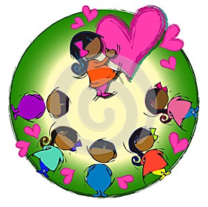 Heart Circle Mandala, Cartoon for African-Indian Baby Children Diversity