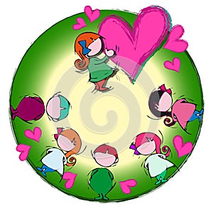 Heart Circle Mandala, Cartoon for Asian Baby Children