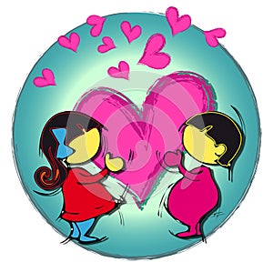 Heart Circle Mandala, Cartoon for Asian Baby Children Couple