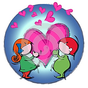 Heart Circle Mandala, Cartoon for Baby Children Couple