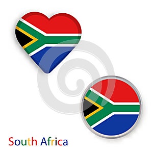 Heart and circle symbols with flag of Republic of South Africa.