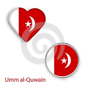 Heart and circle symbols with the flag of Umm al-Quwain. photo