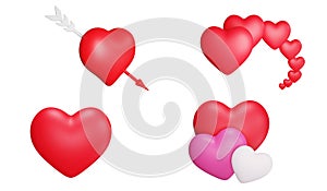 Heart clipart element ,3D render valentine concept icon set