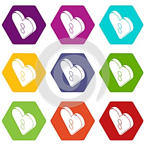 Heart clothes button icons set 9 vector photo