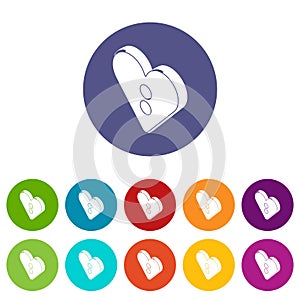Heart clothes button icons set vector color photo