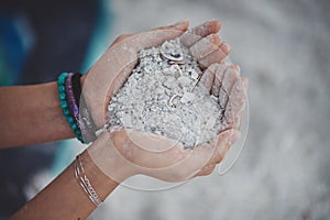 A heart of coarse white sand