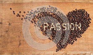 A heart of coffee beans .