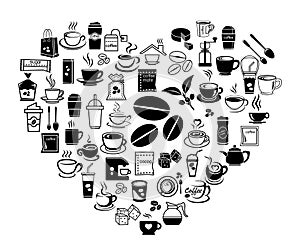 Heart coffee icon set