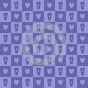 Heart and coffee seamless pattern with very peri color background