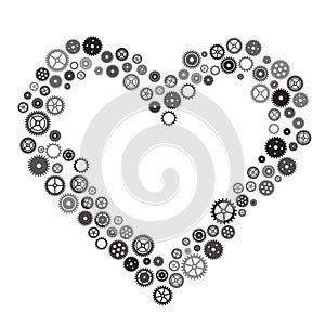 Heart of cogwheels gears. Mechanical silhouette of human heart.