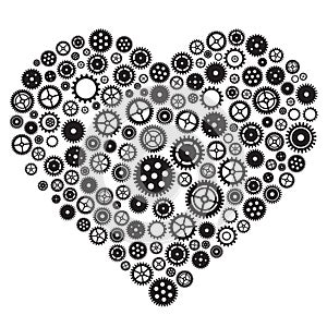 Heart of cogwheels gears. Mechanical silhouette of human heart