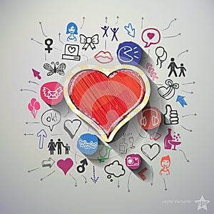 Heart collage with icons background