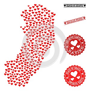 Heart Collage Map of Espirito Santo State and Grunge Stamps for Valentines