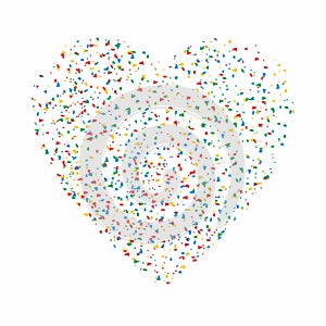 Heart in colorful particles shape or form vector design illustration. Scattered texture heart. Party theme heart.