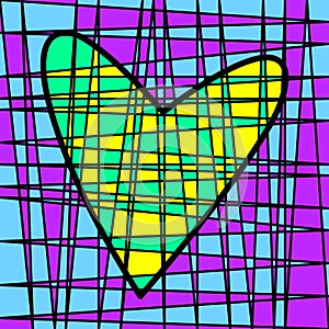 Heart colorful tiled patchwork. Colored plot weaving.