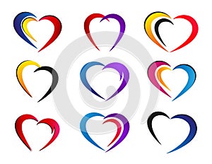 Heart colorful valentine icon set on white background