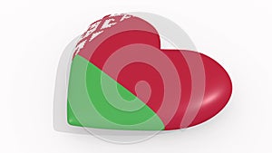 Heart in colors and symbols of Belarus on white background, loop