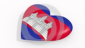 Heart in colors and symbols of Cambodia on white background, loop