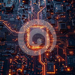 High-Tech Microprocessor Processing Data on a Circuit Board