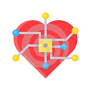 Heart with computer chip, Future technology flat design icon