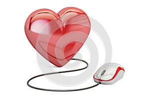 Heart with computer mouse, online dating concept. 3D rendering