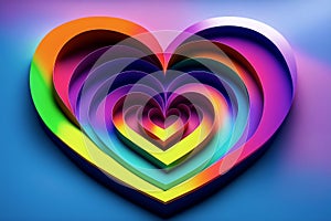 Heart concentric shapes in fluorescent rainbow colors. Generative Ai
