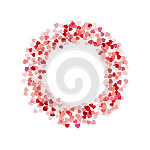 Heart confetti round frame. Vector illustration isolated on white