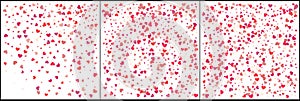 Heart confetti of Valentines petals falling on white background. Flower petal in shape of heart confetti for Women`s Day. Set 3 i