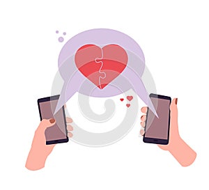 He heart is connected with the help of a telephone in the hands of people.